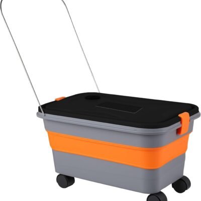 Collapsible Bucket with Wheels and Handle 5.8 Gallon, Drain Plug and Water Outlet, Portable Water Storage Foldable Carts for Mop Cleaning, Camping, RV, Pet Bathing, Fishing, Car Washing