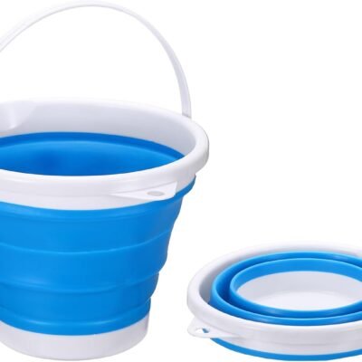 Collapsible Bucket, 1.3 Gallon (5L) Small Foldable Bucket, Portable Water Pail Round Tub Cleaning Tools with Handle for RV Camping Household Garden Fishing Car Wash, Blue