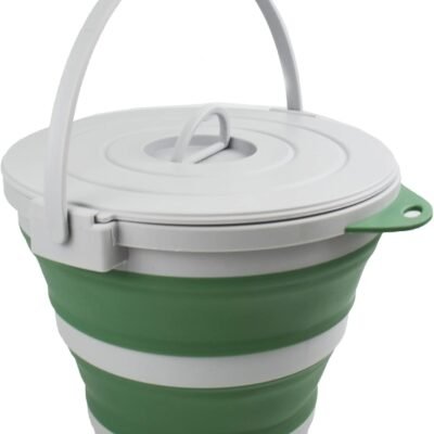 10L (2.64Gallon) Collapsible Fishing Bucket with Locking Lid - Portable Plastic Water Pail - Space Saving Outdoor Waterpot - Trunk Organizer for All Types of Vehicles (Grey/Dark Sea Green)