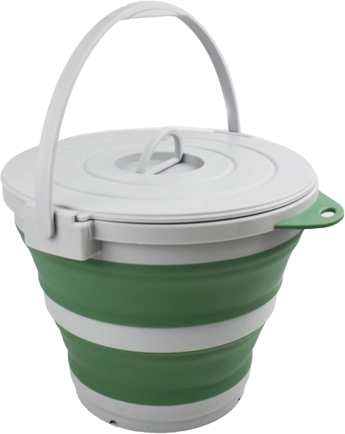 10L (2.64Gallon) Collapsible Fishing Bucket with Locking Lid - Portable Plastic Water Pail - Space Saving Outdoor Waterpot - Trunk Organizer for All Types of Vehicles (Grey/Dark Sea Green)