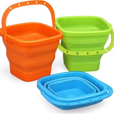 Foldable Beach Bucket, Large Silicone Pail Bucket Sand Buckets Collapsible Bucket, Sand Beach Toys for Kids Adults Beach Play Camping Gear Water Food Jug, Dog Bowls, Camping