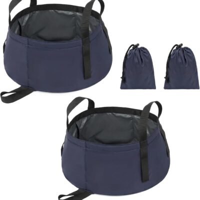 Collapsible Wash Basin 2 Pack – 2.3 Gallon Foldable Camping Bucket with Handles, Portable Dish Tub for Camping Sink, Foot Soaking, Fishing, BBQ Cleaning & Laundry